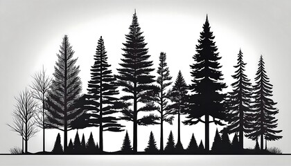Obraz premium A set of fir trees, pine tree silhouettes with strokes, outlines, and fills, ideal for arch_1(569)
