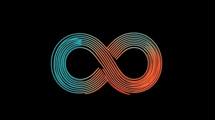 Abstract infinity symbol made of colorful lines on a black background.
