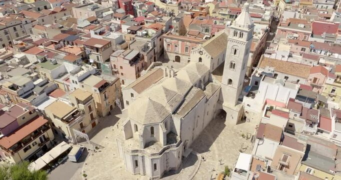 Aerial view of the apse of the Basilica of Santa Maria Maggiore in the historic center of Barletta, Puglia, Italy. It is the cathedral of the town and it was built in Romanesque style. 
