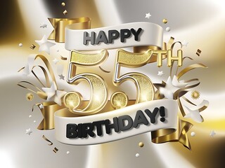 Glamorous Happy 55th Birthday Design with a Gold Finish