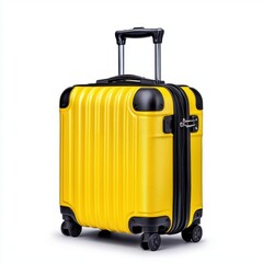 Fototapeta premium A photostock of a bright yellow hard shell suitcase, ideal for travel or adventure themes, isolated on transparent PNG background, High Quality