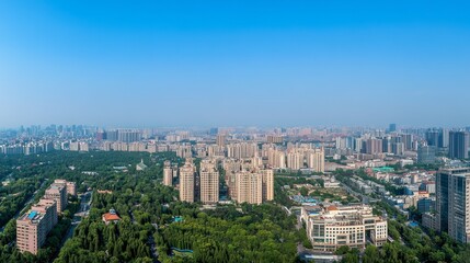 Fototapeta premium Urban Landscape with Green Parks and City Skyline