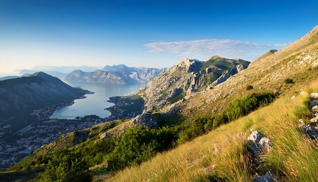 A grassy mountain slope rises to reveal the Adriatic Sea and distant coastline near the_1(324)