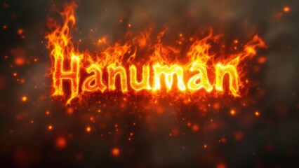 Fiery Hanuman Text with Glowing Flames and Sparks
