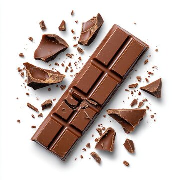 A photostock of a classic Kit Kat chocolate bar, broken into pieces, perfect for candy or dessert themes, isolated on white background, High Quality