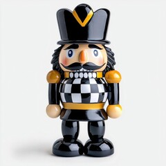 A photostock of a classic black and white checkered nutcracker soldier, ideal for holiday or decoration themes, isolated on transparent PNG background, High Quality