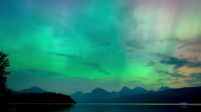 Aurora Borealis Over Glacier National Park Timelapse
