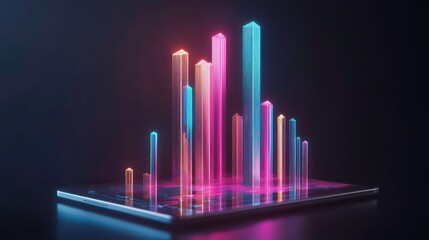 Abstract glowing geometric shapes on a smartphone, representing data, growth, or technology.