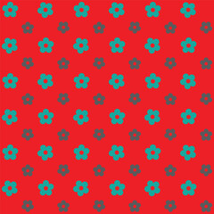 Green Seamless 3d colourful embossed flower on red background pattern.