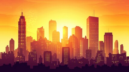Obraz premium Urban Skyline at Sunset with Golden Glow