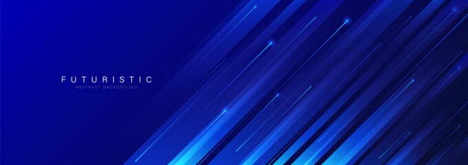 Abstract diagonal geometric lines on blue background. Technology digital futuristic concept. Suit for business, website, corporate, poster, presentation, cover, flyer, brochure, banner