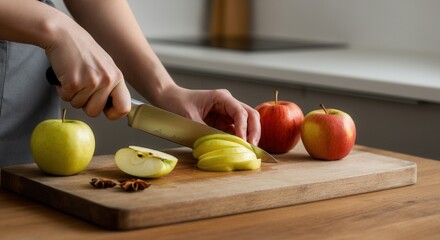 slicing apples for healthy snack preparation