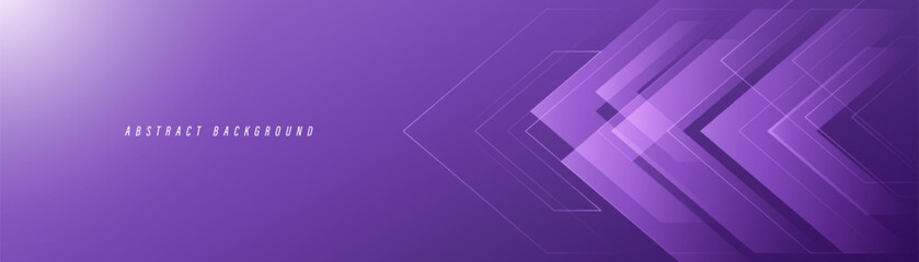 Abstract arrow on purple background. Modern geometric shapes graphic design. Technology futuristic concept. Horizontal banner template. Vector illustration