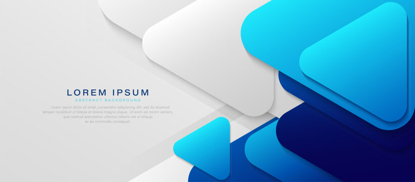 Abstract blue and white geometric shapes background with shadow. Simple rounded triangle overlap layer. Modern banner template design with space for your text. Vector illustration