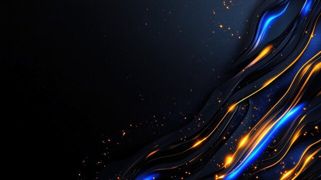 A vibrant, abstract background featuring flowing waves of blue and gold against a dark backdrop, creating a dynamic and eye-catching visual effect.