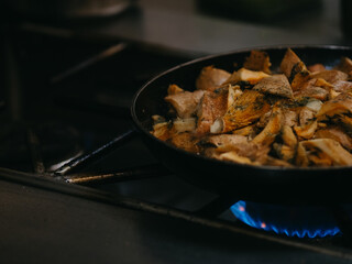 cooking mushroom on a pan