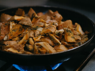 chopped mushrooms on a pan