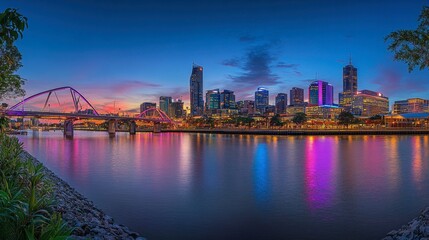 Obraz premium Vibrant Cityscape at Dusk by the River