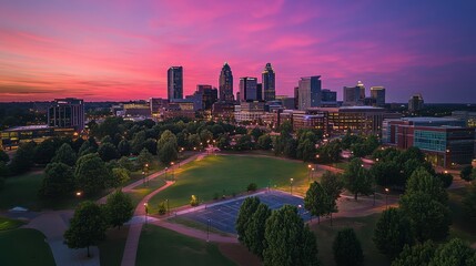 Fototapeta premium Vibrant Sunset Over Urban Cityscape at Dusk