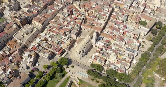 Aerial view of the apse of the Basilica of Santa Maria Maggiore in the historic center of Barletta, Puglia, Italy. It is the cathedral of the town and it was built in Romanesque style. 