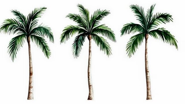 Three tall palm trees stand against a white background