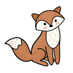 Vector drawing of a little cute fox. Red sitting fox. Design element for children