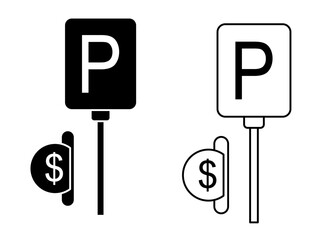 paid parking icon, payment for P machine area, car parking fee, tamplet sign icon symbol - editable stroke vector illustration, isolated on white