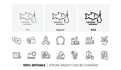 Info, Ice maker and Inflation line icons. Pack of Computer security, Lock, Recovery hdd icon. Filling station, Delivery truck, Charging station pictogram. Boarding pass, Bike timer, Leaves. Vector