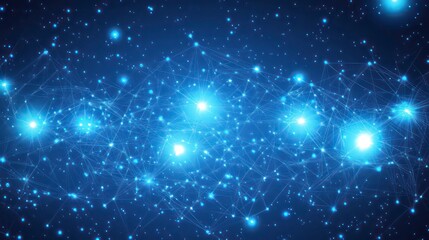 Obraz premium Abstract blue background with glowing stars and connecting lines.