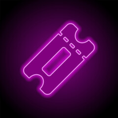 Ticket simple icon vector. Flat design. Purple neon on black background