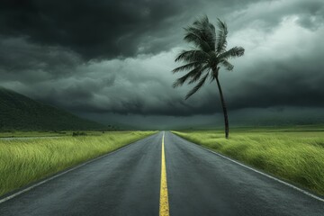 Road to the Moon - A Nighttime Drive Under the Stars and Milky Way. Beautiful simple AI generated image