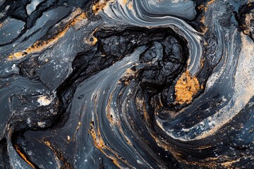 Captivating black and gold swirls of abstract art found on a natural canvas. Generative AI