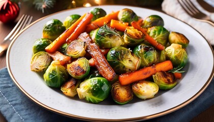  Roasted Brussels sprouts with crispy bacon and balsamic glaze are served alongside roas_1(1558)