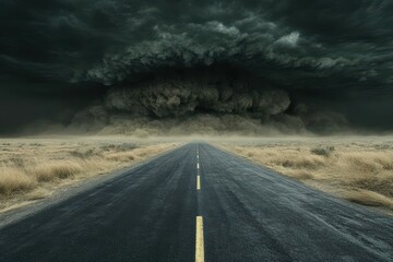 Road to the Moon - A Nighttime Drive Under the Stars and Milky Way. Beautiful simple AI generated image