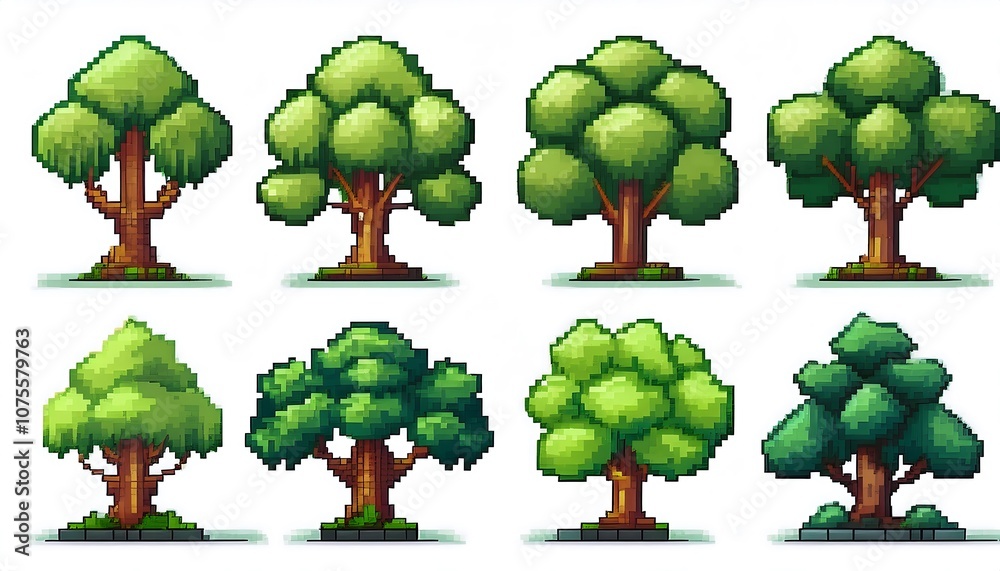 Aufkleber  Pixel trees set against a white background for use in video games and mobile apps as pixel _1(1526)