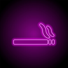 Smoking simple icon vector. Flat design. Purple neon on black background