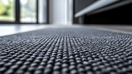 Close-up of a textured grey carpet runner.