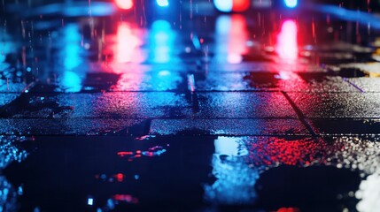 Red and Blue Emergency Police Car Lights in Dark Background. Law Enforcement and Public Safety Concept