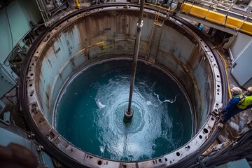 Fototapeta premium Exploring the depths of an industrial water reservoir in an active facility. Generative AI