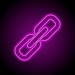 Link simple vector, icon. Flat design. Purple neon on black background