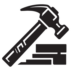 Black Hammer Creative Icon with Wood Blocks