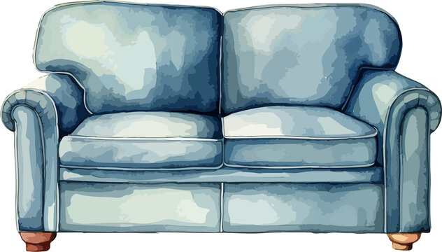 recommend clip art: watercolor illustration of a blue chesterfield sofa