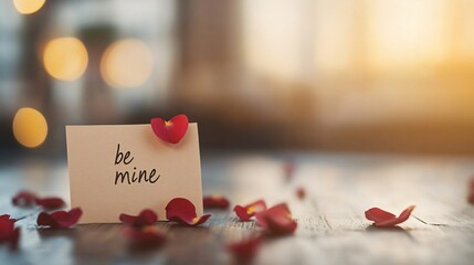 Romantic declaration of love with rose petals on a wooden table, ideal for valentine's day
