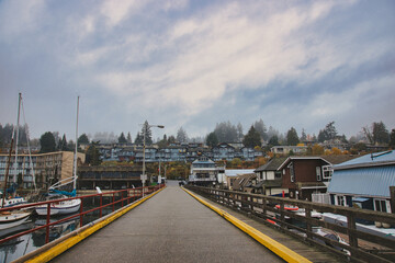 Beautiful view of a residential area in autumn season 2024 at cowichan bay marina, vancouver island, british columbia, canada
