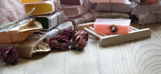 Homemade soap on the table