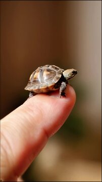 Adorable miniature turtle, small, cute animal in human hand, mini pet, bond with nature, beautiful wildlife