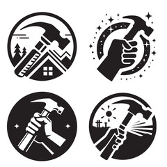 Simple Black Hammer Icon Set On White background
