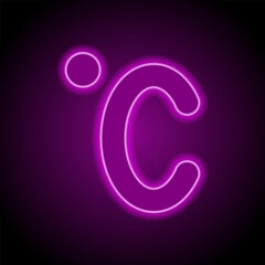 Degree celsius simple icon. Flat design. Purple neon on black background