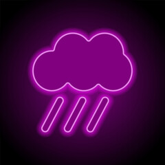 Cloud rain simple icon. Flat design. Purple neon on black background