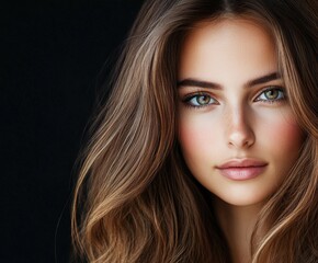 Fototapeta premium Portrait of a young woman with long hair and striking green eyes